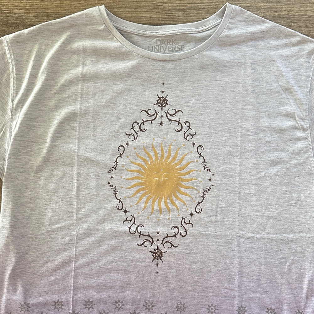 Dark Universe Women's Short Sleeve Tee with Gold Sun Graphic